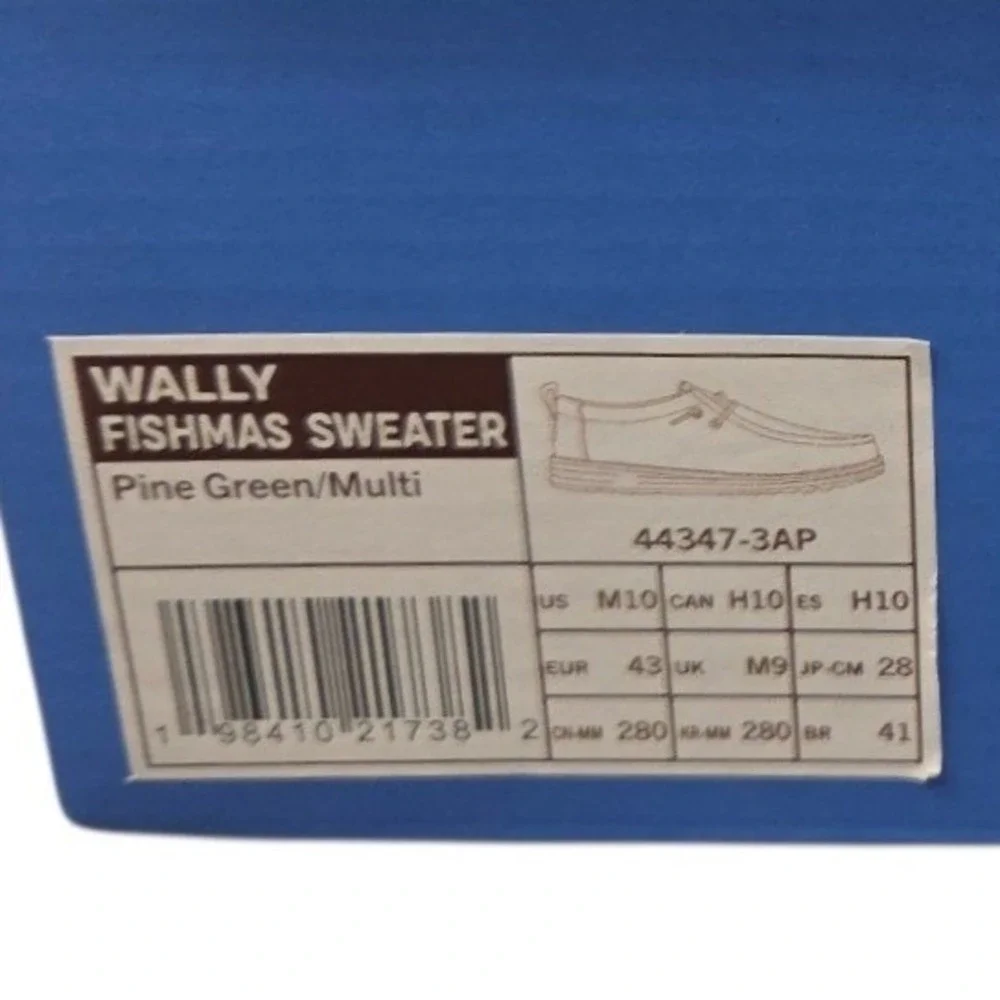 Hey Dude Wally Fishmas Sweater Shoes Mens 10 Green Christmas Slip On Loafers NWT